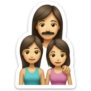 Familia de 3 personas madre, joven con bigote adolescente, mujer adolescente y un perro yorkshire sticker