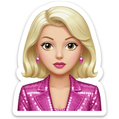 Lana Turner with long platinum blonde hair, pink sequin outfit  sticker