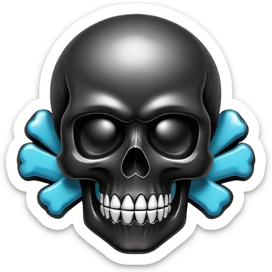 smooth glossy black skull with street style graffiti and cool brand logos, top view sticker