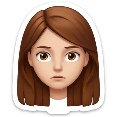 a white girl with brown long hair and brown eyes looking annoyed  sticker