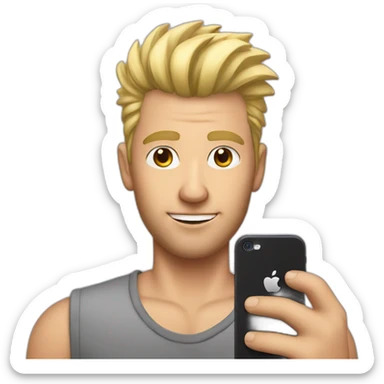 Blonde man with faux hawk hair holding iPhone in hand sticker
