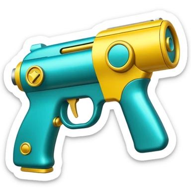 Teal and yellow Gamma ray gun sticker