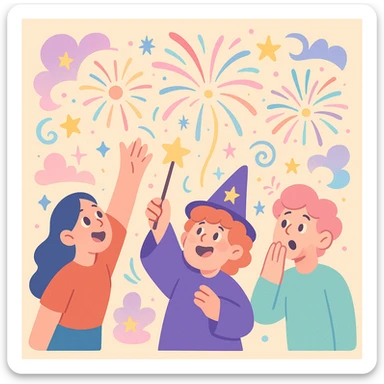 magic fireworks, whimsical, pastel colors, dreamy atmosphere sticker