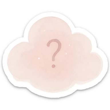 small ethereal dreamcore emoji of a soft pastel pink cloud with subtle luminous internal glow, tiny shimmering question mark inside, soft contemplative slightly enigmatic feel, watercolor texture sticker