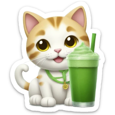 Cute cat holding iced matcha  sticker
