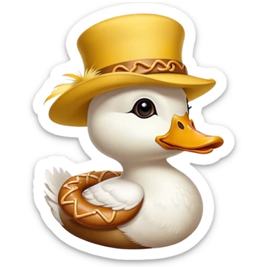 duck wearing a pretzel as a hat sticker
