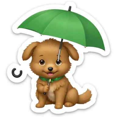 baby dog hold small green umbrella sticker