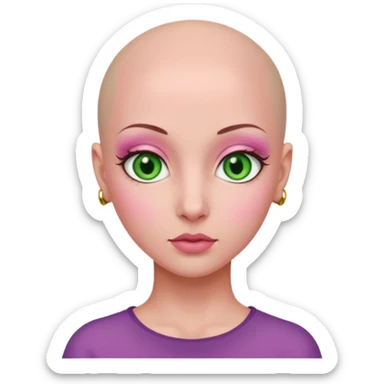 pink green brown bald girl eyeballs sticker
