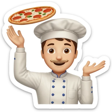 Pizza Chef – tossing pizza dough in air, white hat tilted slightly sticker