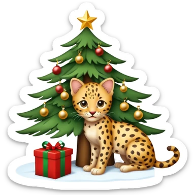 Leopard kitten under a christmas 🎄  sticker