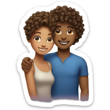 happy girl with curly hair and boy indoors sticker