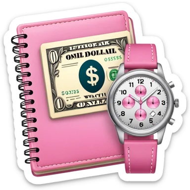 Libreta, reloj y un dolar rosa sticker