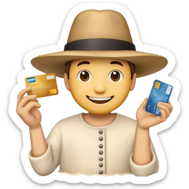 emoji wearing a round hat with credit card in his hand and flour on the right sticker
