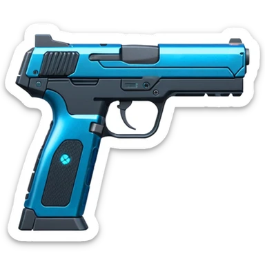 the image is the icon for a videogame  item. futuristic cyberpunk -ready to equip- it is master craftsmanship [ unequipped item ]
It is a magsec4 pistol with a mini-holo - neatly staged 3/4 profile view sticker