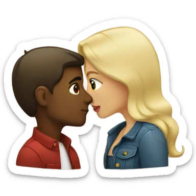 Blonde woman and brunette man kissing sticker