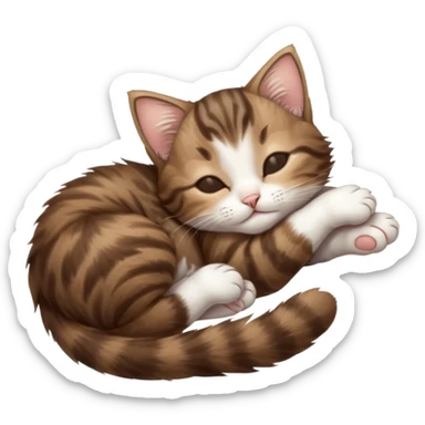 dark brown tabby and white kitten sleeping upside down on its back sticker