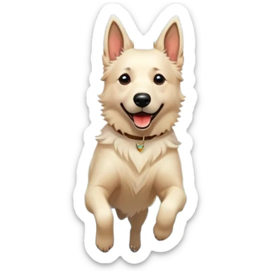 Beautiful White belgian Shepard jumping Cheerful  over Rain puddles. There is a rainbow in the sky and Autumn forest in the background sticker