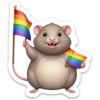 fat gay rat holding a pride flag and smiling  sticker