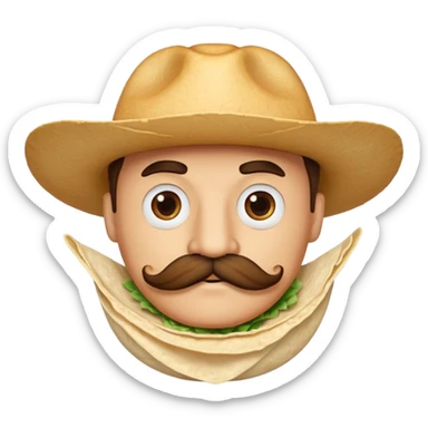 a fresh flour tortilla with a  mustache sticker