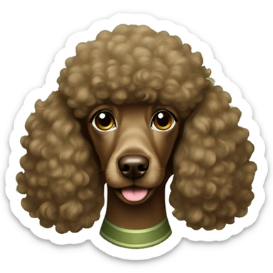 brown poodle girl portrait with khaki green sticker