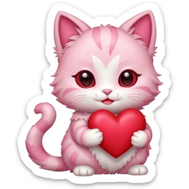 chibi anime pink cat holding a big heart sticker