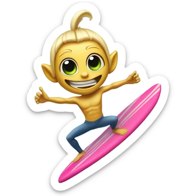 Crazy blonde alien surfing sticker