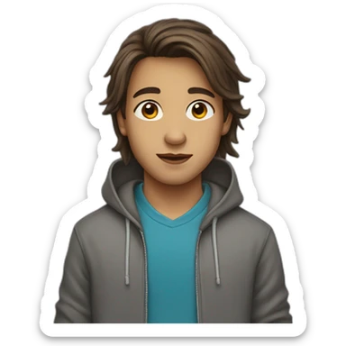 boy with long brown hair in hoodie with earrings sticker