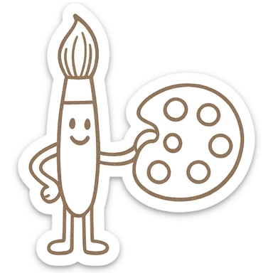 in the same style as this create a paint brush holding a paint pallet  sticker