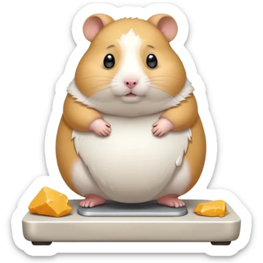 fat hamster big belly stepping on a broken scale looking guilty with a tear sticker