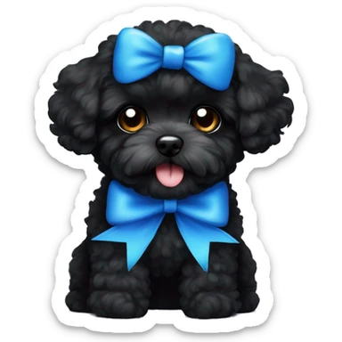 Black maltipoo with a blue bow sticker