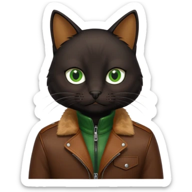 black cat with brown leather jacket sticker