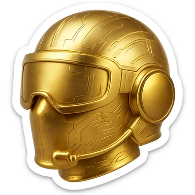 Make the golden pilot helmet more futuristic with a minimal but high-tech design, gold color with digital accents. No background. sticker