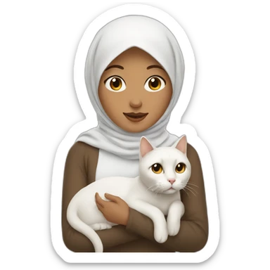 woman in brown hijab and her white cat sticker