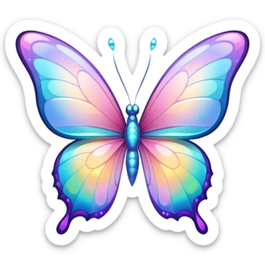 Transparent Shiny Glossy Pastel Gradient Hue holographic butterfly with bright sparkles and huge curvy wings with pointy tips sticker