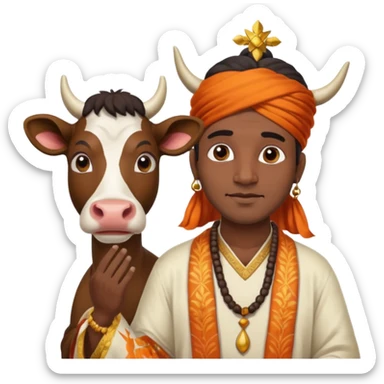 Indian man worshipping cow sticker