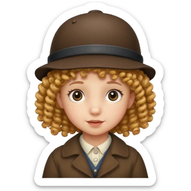 a little girl kid with curly hair, deerstalker sticker