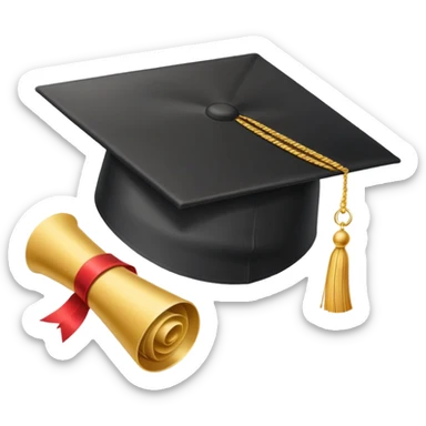 Graduation cap with diploma and honor roll medal sticker