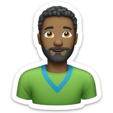 Well-bearded black man, short haircut and blue green t-shirt sticker
