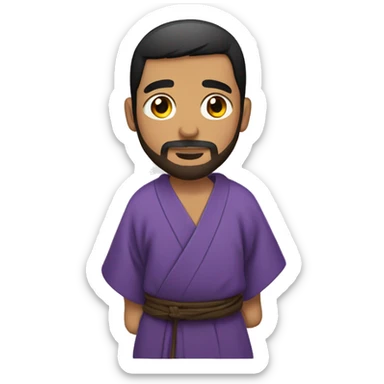 bearded Latino man with short dark hair wearing a kimono sticker