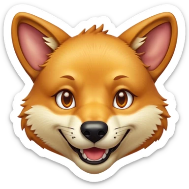 Cinematic Comical Dingo Portrait Emoji, Head tilted dramatically with an exaggeratedly amused expression, featuring a striking sandy fur with wide, expressive amber eyes full of playful disbelief, Simplified yet hilariously expressive features, highly detailed, glowing with a slightly sassy glow, high shine, dramatic yet playful, stylized with an air of cheeky outback mischief, bright and endearing, soft glowing outline, capturing the essence of a spirited and over‐the‐top dingo, so meme‐worthy it feels like it could bark its way into internet fame instantly! sticker