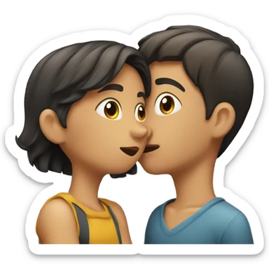 a girl and a boy hugging while one is shushing at the camera  sticker