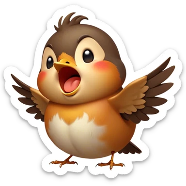 Cinematic Cute Yawning Robin Portrait Emoji, Head tilted slightly with a dramatic, wide-open yawn, showcasing a small, softly feathered body with gently drooping wings and sleepy, half-closed eyes, Simplified yet irresistibly adorable features, highly detailed, glowing with a soft, cozy glow, high shine, relaxed yet expressive, stylized with a dash of whimsical woodland charm, soft glowing outline, capturing the essence of a drowsy yet affectionate robin that appears ready to stretch out for a nap! sticker