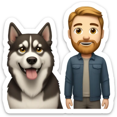 Heavy White man brown hair beard with husky dog  sticker