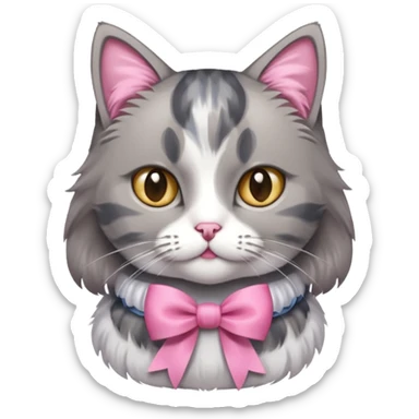 Dilute grey calico cat with pink ribbon sticker