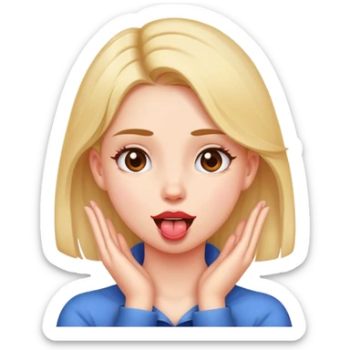 A girl with hands crossed on her neck and tongue out sticker