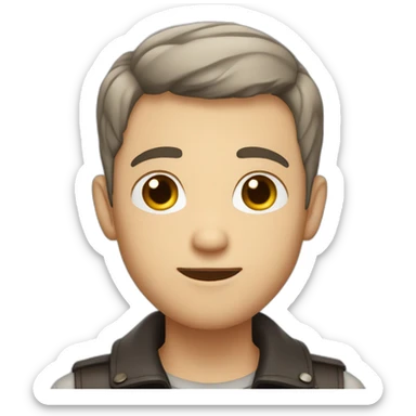 cute guy, with grey eyes, with very short hair, wearing leather sticker