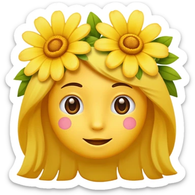 Einen fröhlichen Emoji mit Blumen im Haar sticker