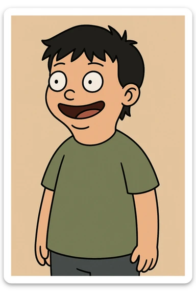 Chinese boy black hair Green t-shirts sticker