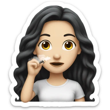 White girl with long black hair vaping sticker