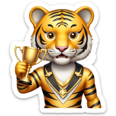 tiger face holding victory trophy cup for Twitch emote sticker